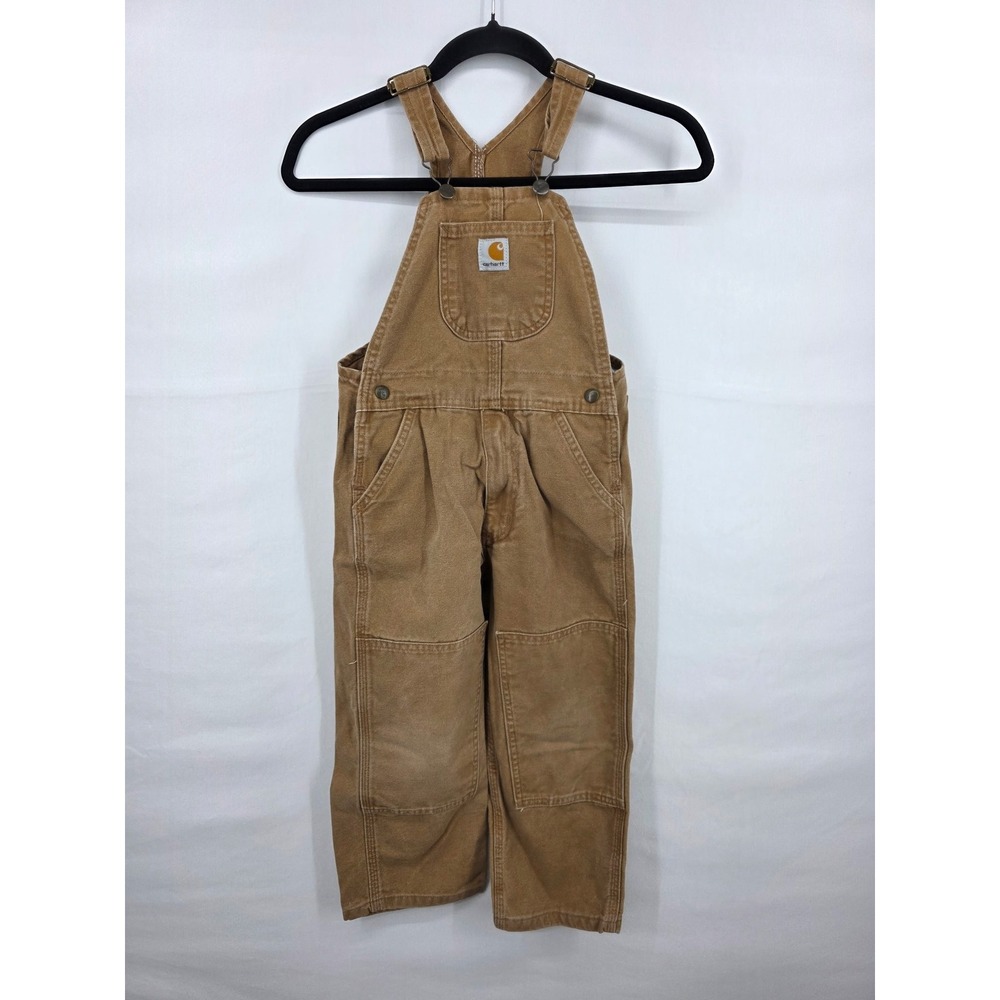 Carhartt Kids Brown Duck Canvas Double Knee Bib Overalls Size 6 YBR01 BRN